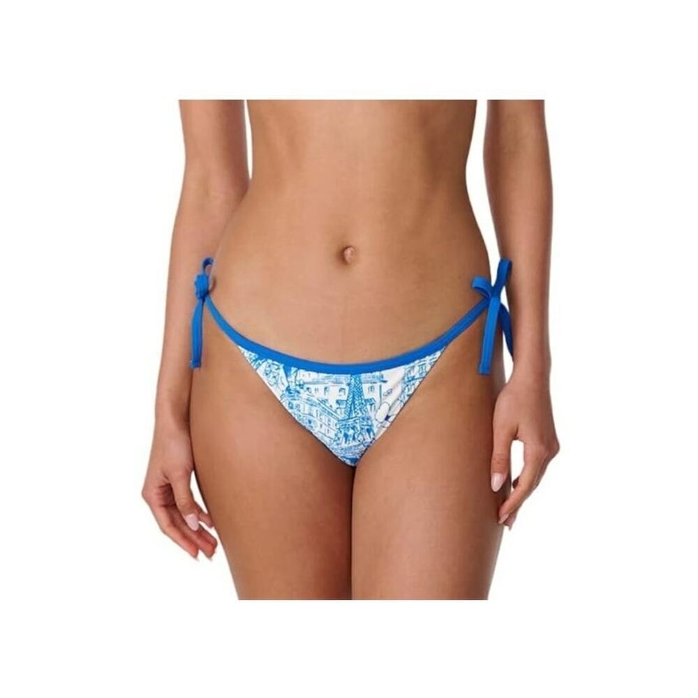 Karl Lagerfeld Paris Women's Tie Side Bikini Bottom French Blue Print Size Large